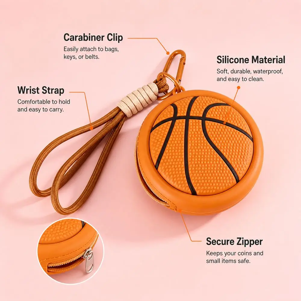 Multifunctional Silicone Coin Purse Keychain Sports Ball Shaped Wrist Strap Headphone Bag Creative Pendant Keychain