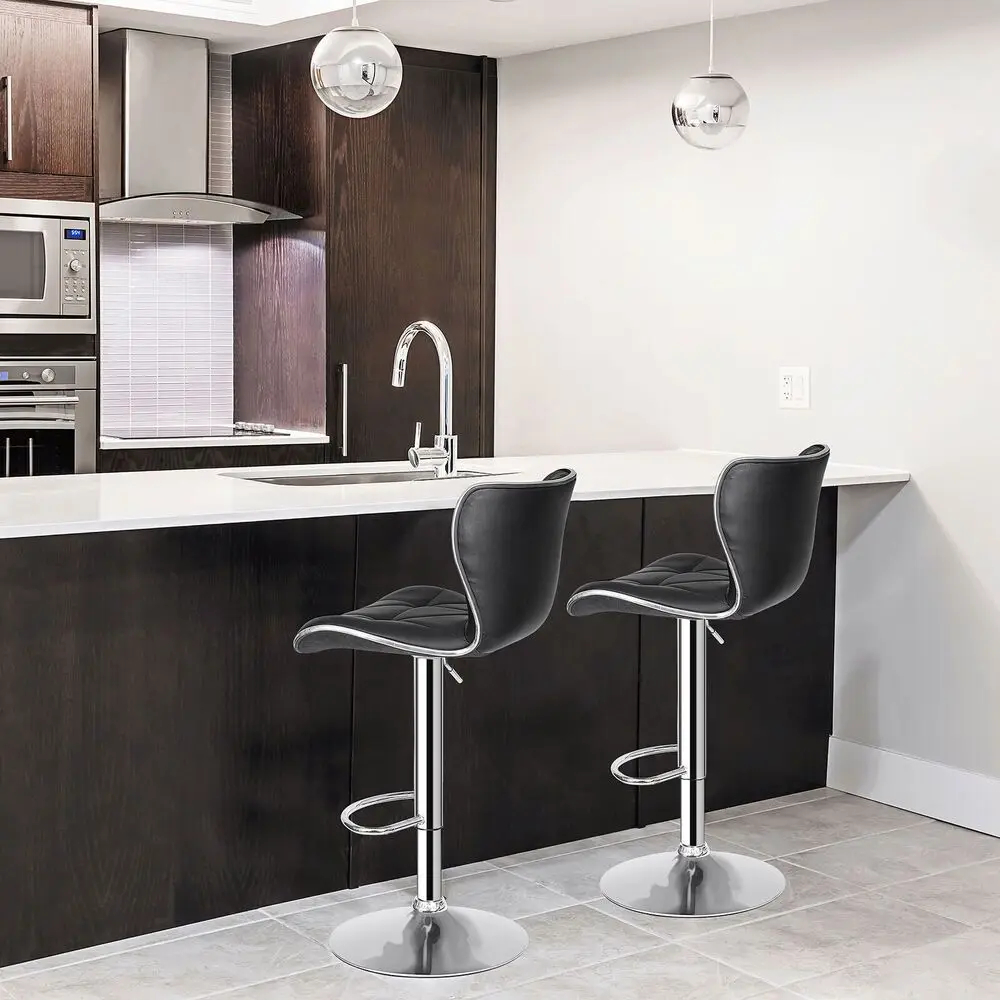 

PU Leather Adjustable Swivel Bar Stools Kitchen Counter Bar Stools Shell Back