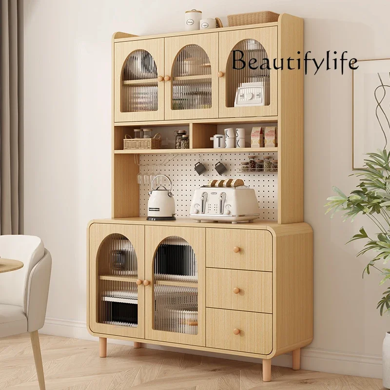 Log wind cream dining side cabinet integrated against the wall household kitchen living room wine cabinet modern simple storage