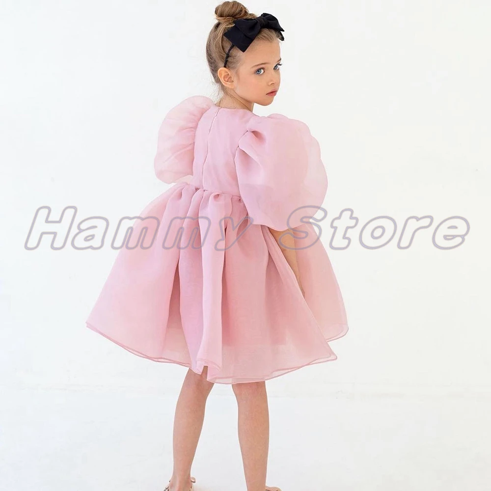 Cute Baby Girl Flower Girl abiti maniche corte O collo compleanno principessa Party Gown lunghezza al ginocchio Oranza santa comunione Dress