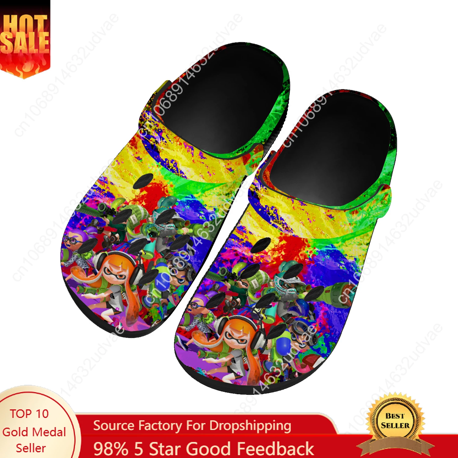 Водная обувь в стиле аниме Splatoons, мужские и женские подростковые сабо высокого качества для дома и сада, сандалии на заказ, пляжные дышащие тапочки с отверстиями Водная обувь в стиле аниме Splatoons, мужские и женские подростковые сабо высокого качества для дома и сада, сандалии на заказ, пляжные дышащие тапочки с отверстиями