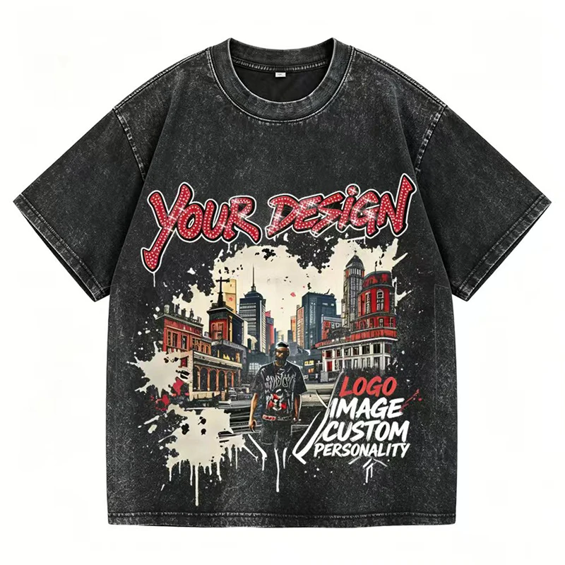 

Rhinestones Custom Printed T-Shirt with Your Logo Upload Front Graphic Cotton Dropshipping Service