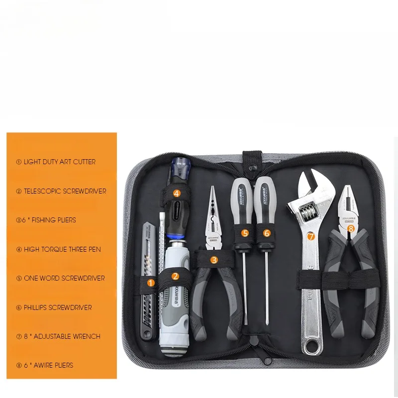 Ensemble d'outils à main portables multifonctionnels pour la maison, ensemble de réparation d'électricien, tournevis, clé, pinces, sac de rangement d'outils matériels