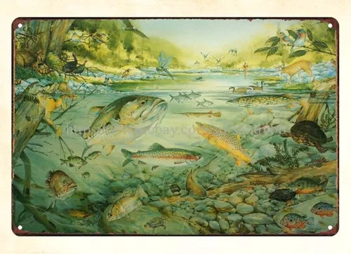 Tennessee Game Fish TWRA Wildlife Poster metal tin sign Deer Bass Trout River