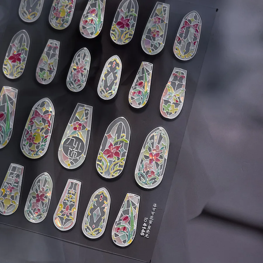 1 szt. Naklejki na paznokcie z motywem okna w stylu marzycielskiego rococo, retro szkliwione motyle, geometryczne ramki, stemple, tłoczone naklejki do manicure DIY