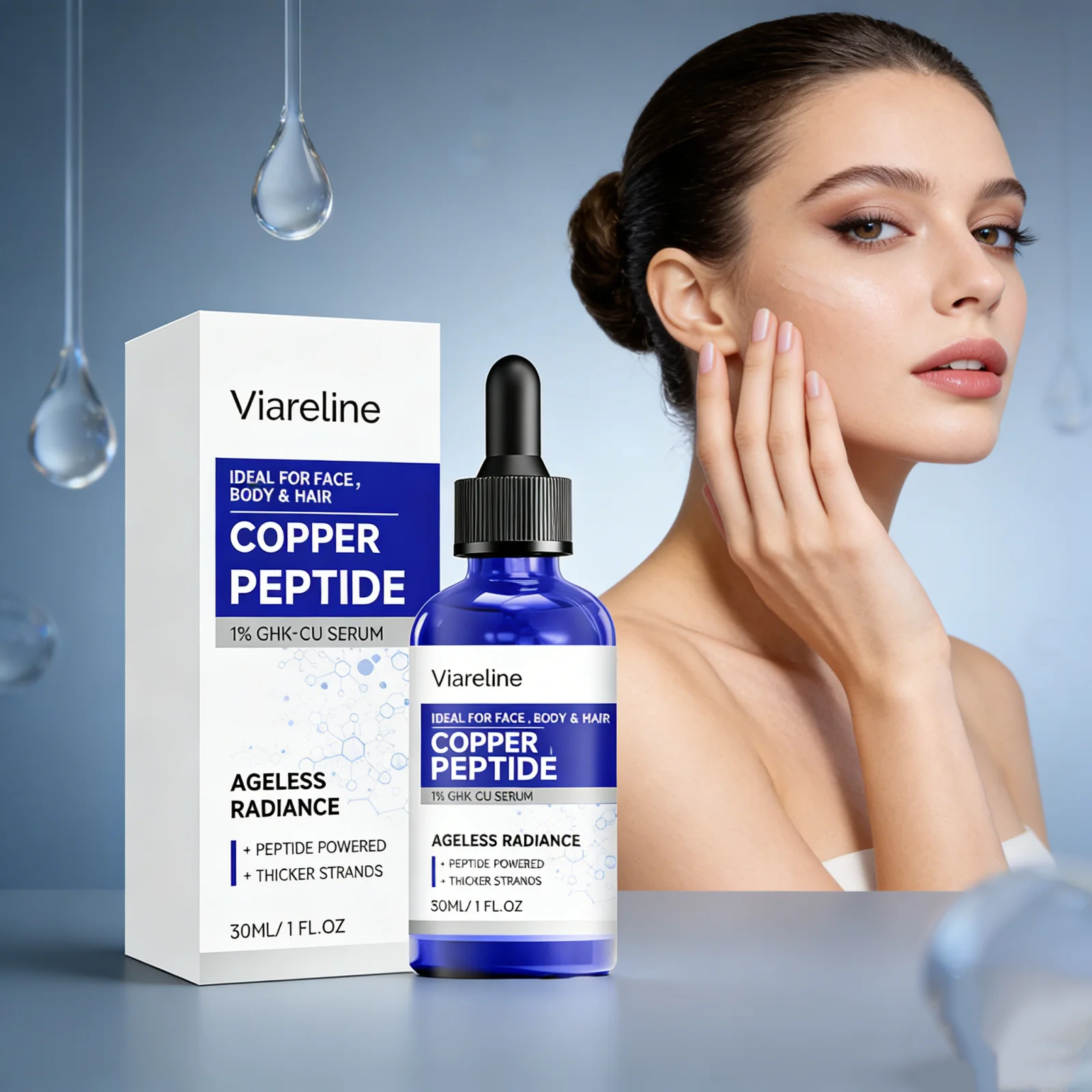 

30ML Copper Peptide Serum Boost Collagen Brightening Dull Skin Repair Skin Barrier Strengthen Hair Multi-Use GHK-CU Care Serum