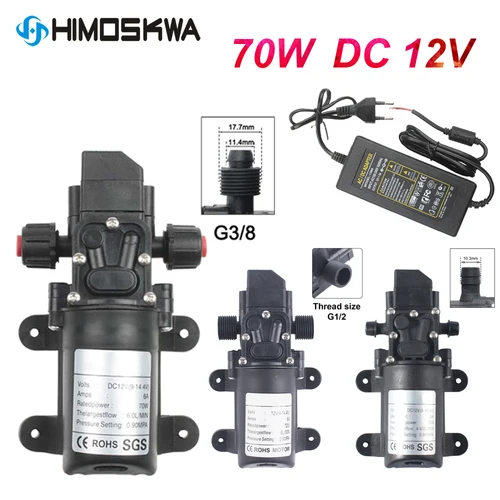 Imagen 1 del producto Bomba autocebante de diafragma de Alta presión de agua, fuente de alimentación con enchufe europeo, tubo 6A 1/2, CC de 12V, 130PSI, 6l/Min, 70W, 72W