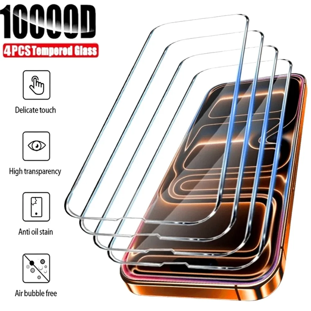 

Комплект из 4 ультрапрозрачных защитных пленок из закаленного стекла для iPhone 17, 16, 15 Pro Max, Air 15, 16 Plus, а также для iPhone 14, 13, 12, 11 Pro Max