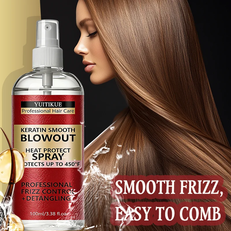YUITIKUE Professional Keratin Heat Protect Spray - 450°F Protection, Frizz Control & Detangling, Leave Hair Silky Smooth