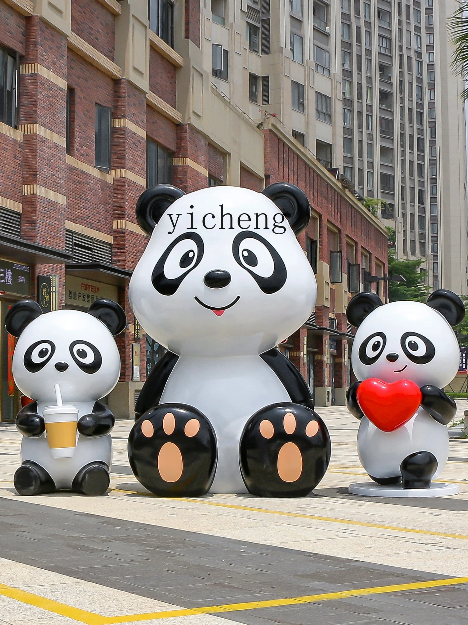 Zf Outdoor Cartoon Panda Floor Decoration Amusement Park Kindergarten Love Shopping Mall Large Decoration