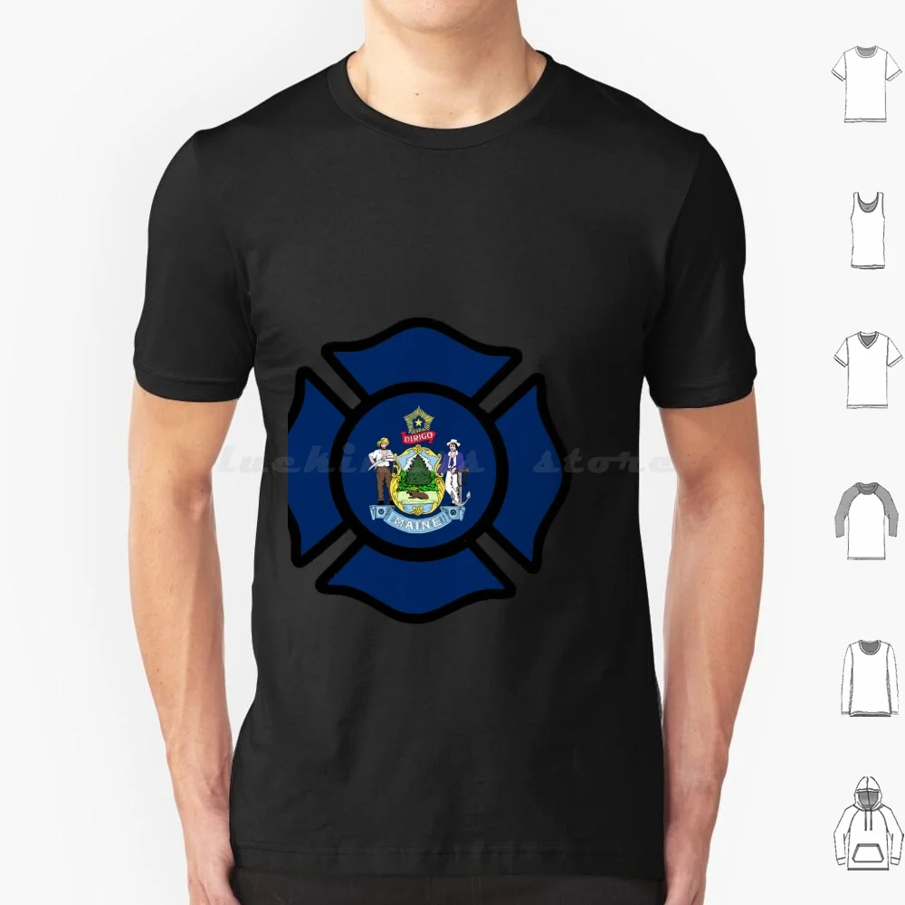 Maine Firefighter Maltese Cross T Shirt Big Size 100% Cotton Maine Native Firefighter Fireman Fire Department Volunteer