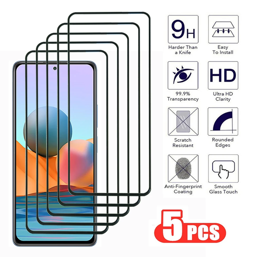 5 шт. твердость 9H для Xiaomi Redmi Note 10 lite Pro Max 4G 5G Защитная пленка из закаленного стекла для Redmi 10A 10T 10C 10S 4G5G пленка