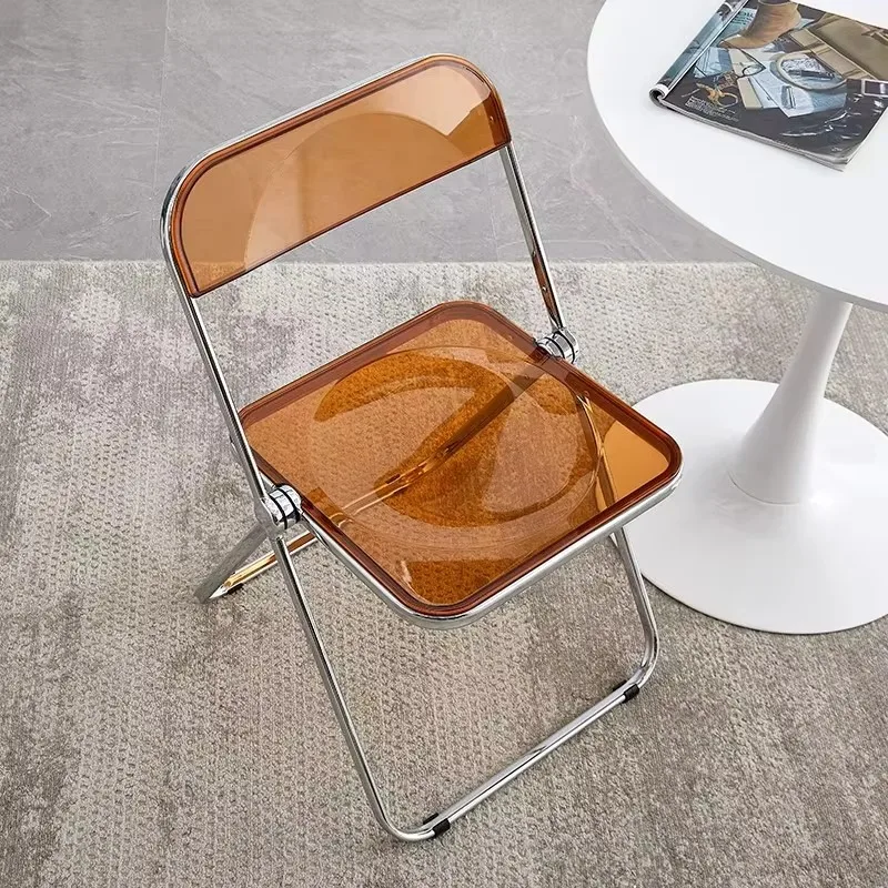 

Space Saving Dining Chair Camping Minimalist Acrylic Folding Dining Chairs Luxury Chrome Legs Chaise Design Kitchen Furniture