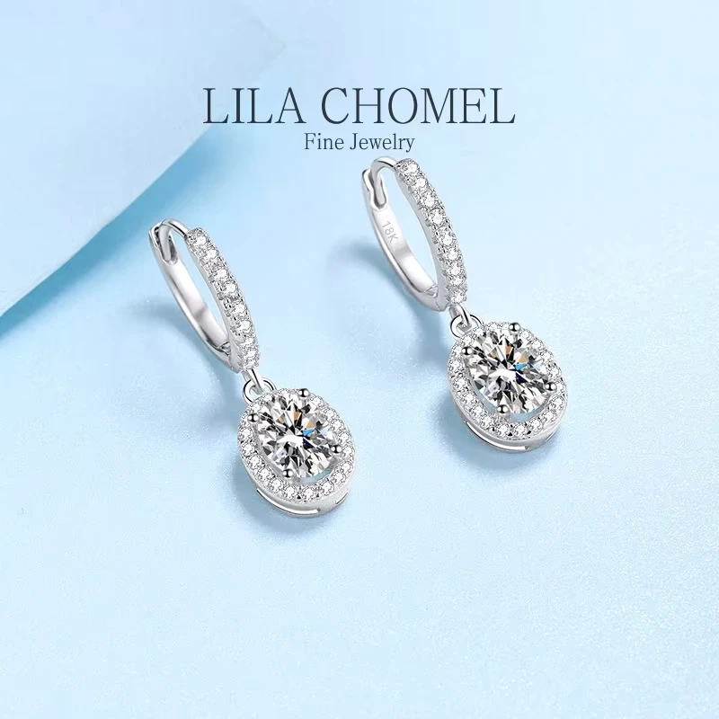 

Nice White Gold 18K Drop Earrings for Women 1/2 Carat Oval Moissanite Diamond D color vvs1 Brilliant Birthday Gift to Girlfriend