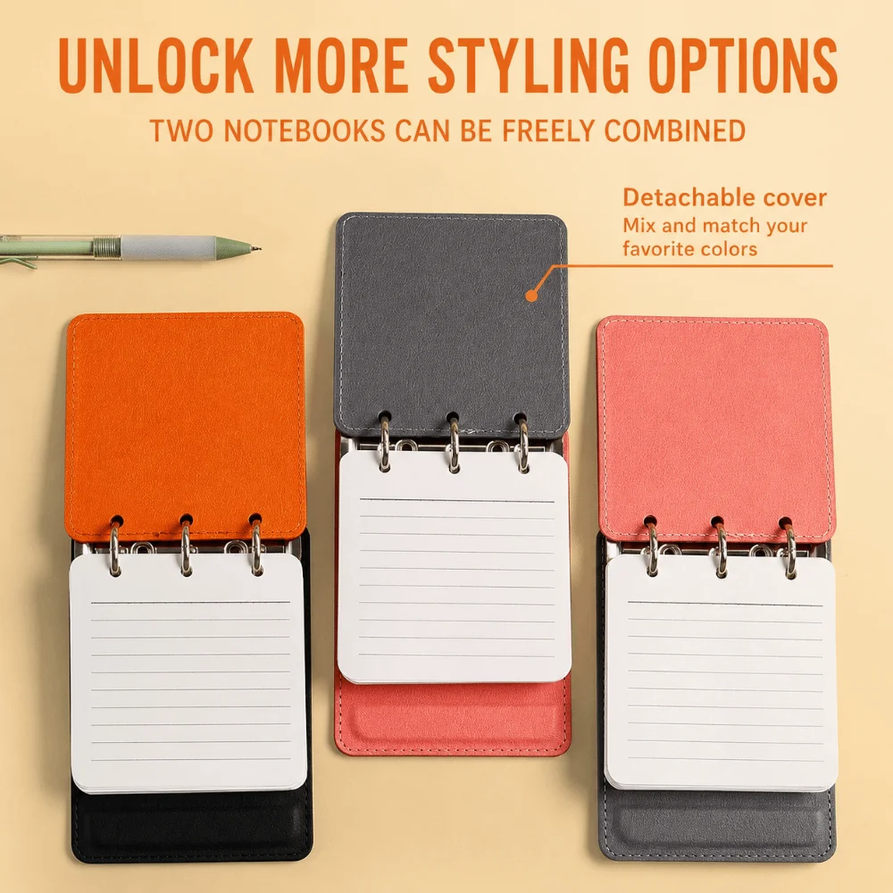 Waterproof A7 Pocket Notebook 3-Ring with Removable Lined Paper Binder Journal PU Leather Memo Pad Office