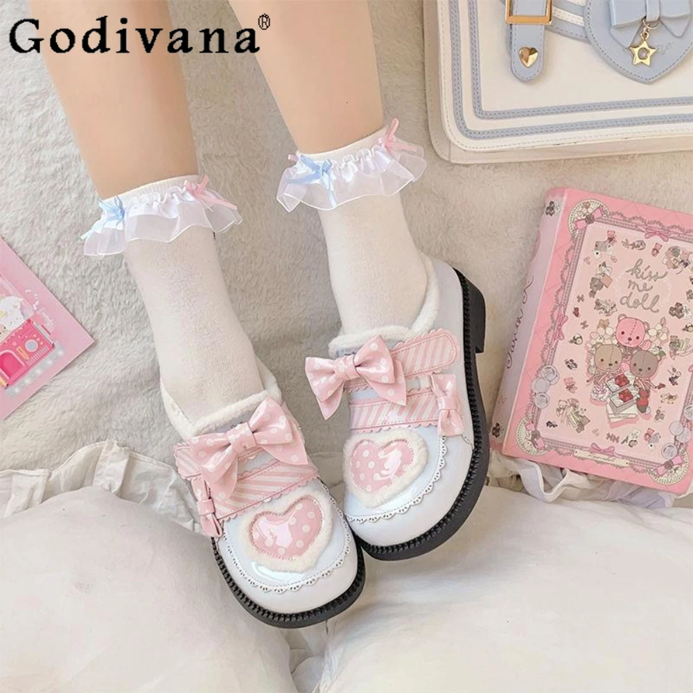 

Christmas New Year Winter Cotton Shoes Cute Sweet Japanese JK Round Head Velvet Lolita Shoe