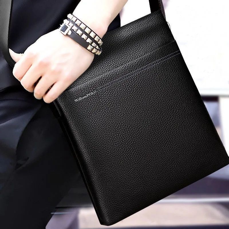 WilliamPolo Men Tote Bags Cow Leather Famous Brand New Fashion Men Messenger Bag Male Cross Body Shoulder Business Bags For Men