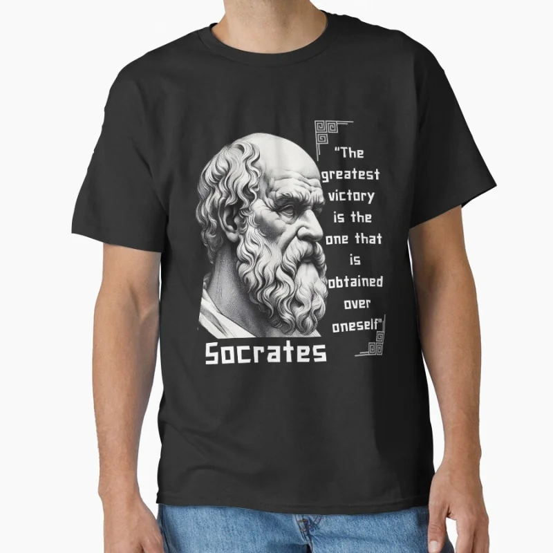 

Portrait Socrates famous quote for stoics lovers Funny Stoic team Greek Philosopher gift T shirt large size Adult Tops S-6XL