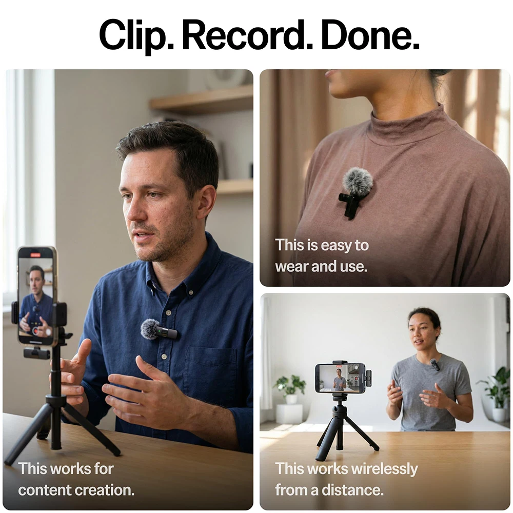 Wireless Lavalier Microphone 2 Pack Noise Canceling Clip Mic For iPhone Android Video Recording Live Streaming Vlog YouTube image 2
