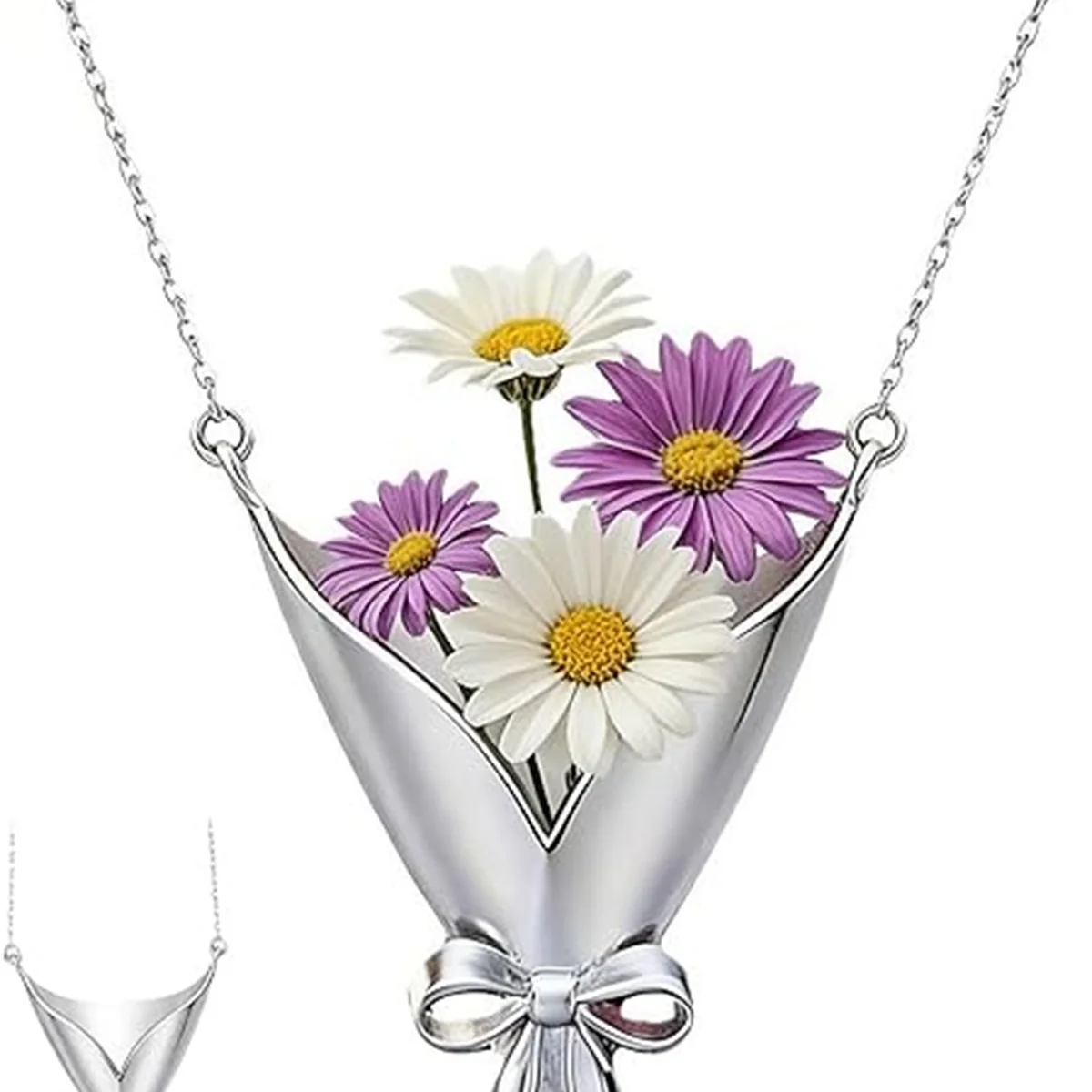Kreatives Schleifenknoten-Blumenstrauß-Halter-Set in Form eines Anhängers, Halskette und Ohrringe für Damen und Herren, süßes, elegantes DIY-Blumenclip-Schmuckset. – Detail 19