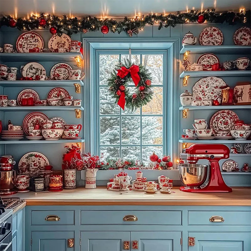 Mehofond-fondos de fotografía de Navidad, corona de cocina para vacaciones familiares, Retrato, mesa de centro, decoración de ventana, utilería de fondo
