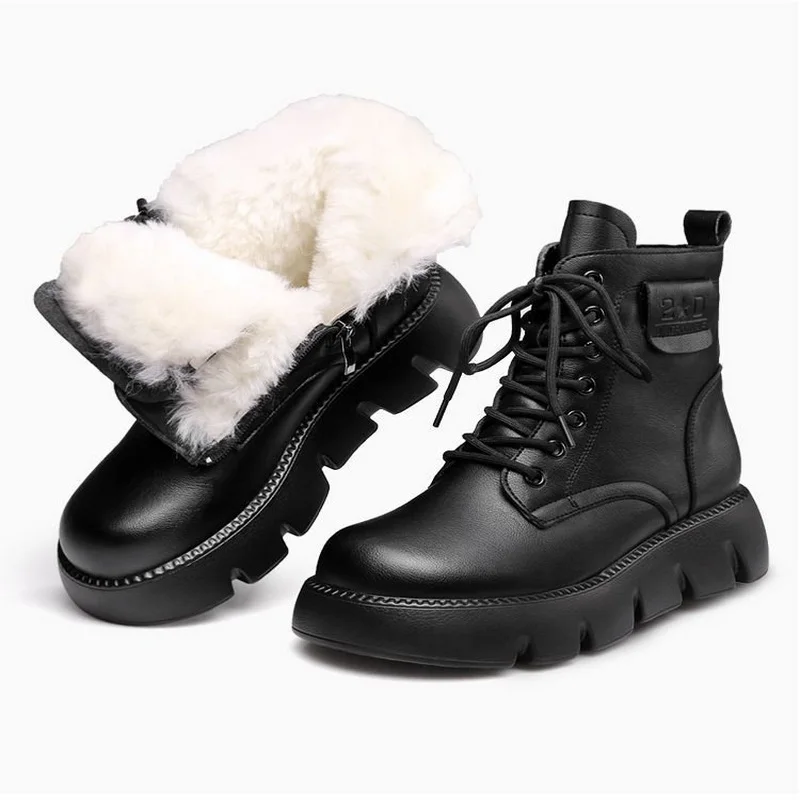 Winter & Autumn Thick-Soled Women Snow Boots Warm Female Antiskid Soft Leather Shoes Size 35-42