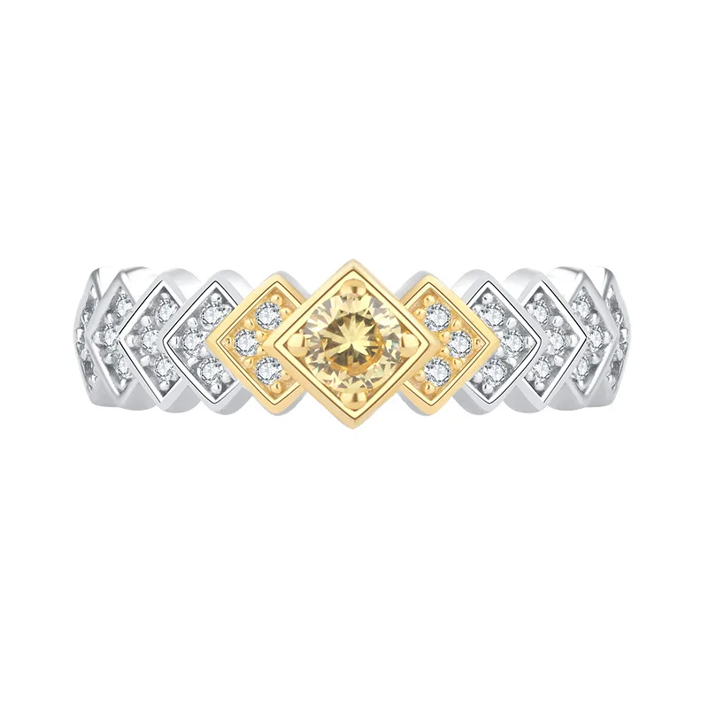 

S925 All over Silver Tiktok Hot Yellow Diamond Set Diamond Row Ring Daily Style Ring