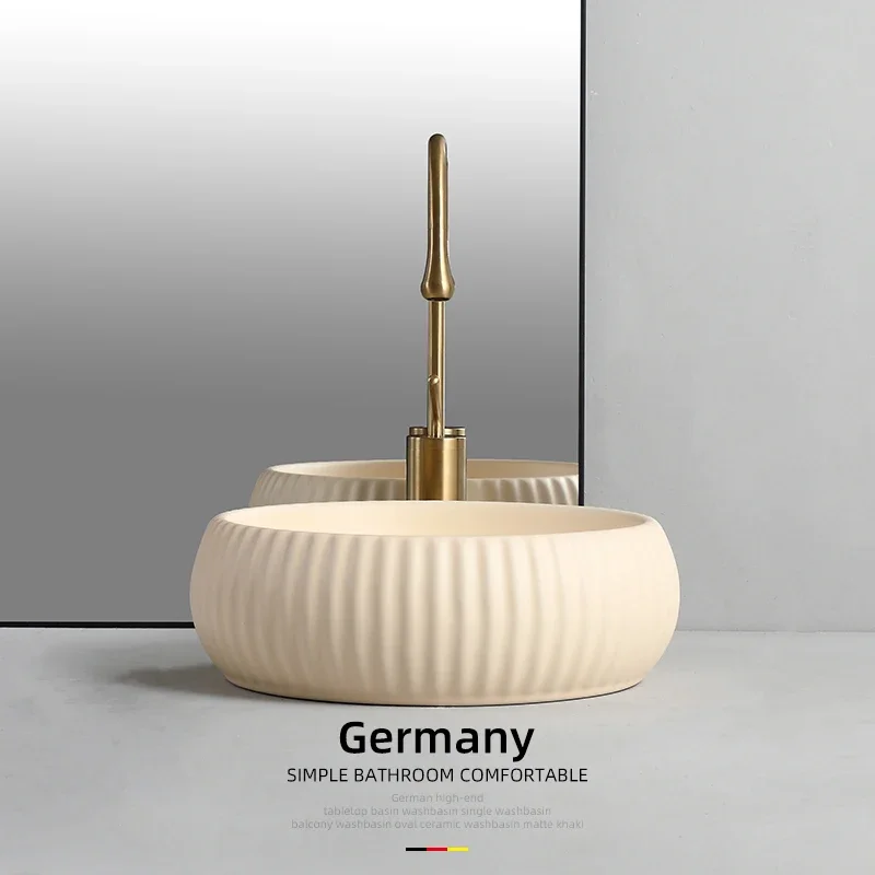 

Cream counter Round wash basin Household bathroom Small washbasin B & B ceramic balcony Art basin