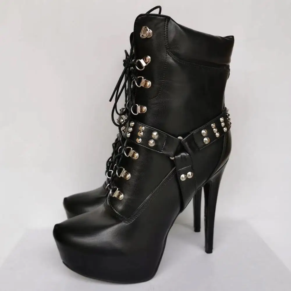 Olomm Handmade Women Ankle Boots Sexy Stiletto High Heels Boots Pointed Toe Elegant Black Party Shoes Women Plus US Size 5-15