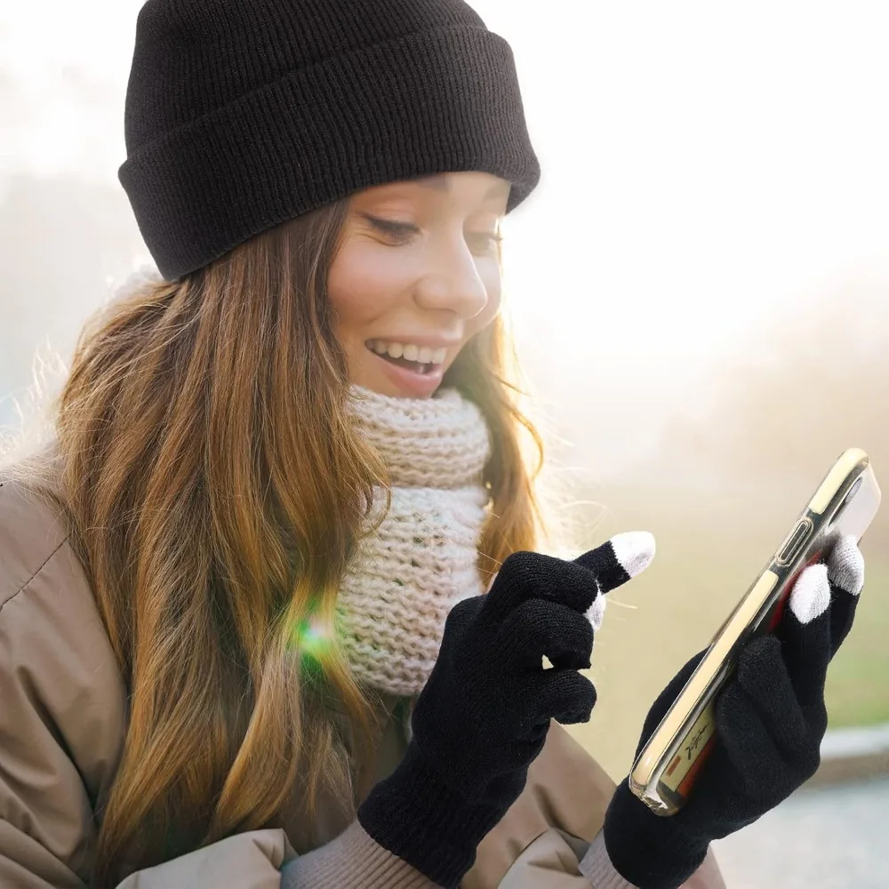 مجموعة قبعات شتوية للجنسين وقفازات تعمل باللمس، 56 قطعة هدية دافئة للرجال والنساء، شاشة لمس مثالية متوافقة مع W #5