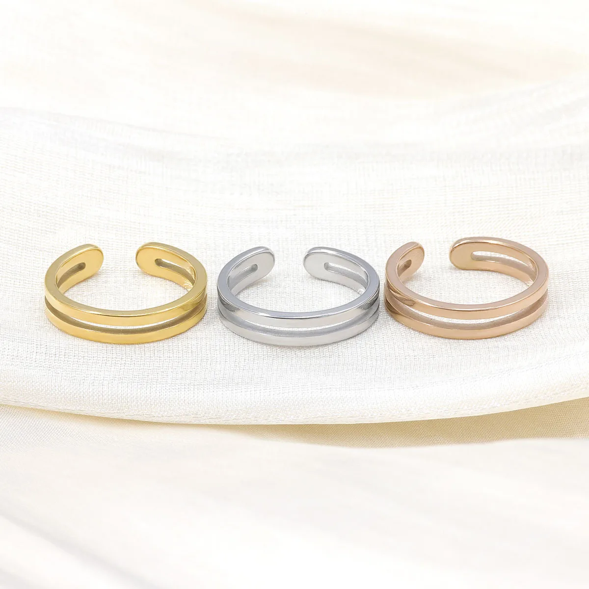 Adjustable Double Layer Toe Ring 316L Stainless Steel Minimalist Open Rings for Women Girls Beach Jewelry view 4