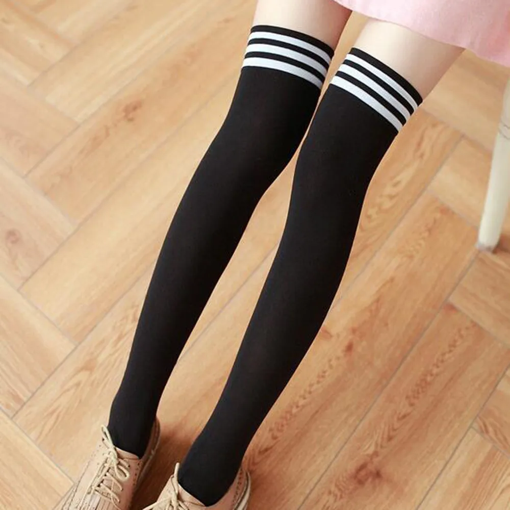 Black White Striped Long Socks Women Sexy Over Knee Thigh High Socks Over The Knee Stockings Ladies Girls Warm Long Tube Socks