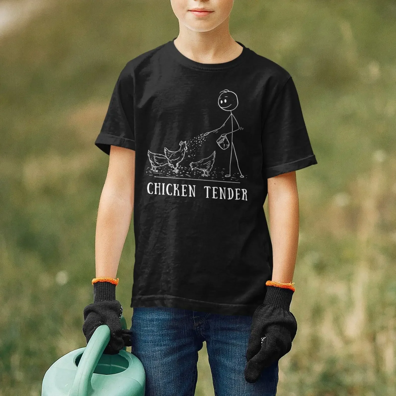 Kids' Funny Chicken Tender T Shirt Farm Keeper Stick Figure Casual  for Boys Girls vintage Washed streetwear homme graphic