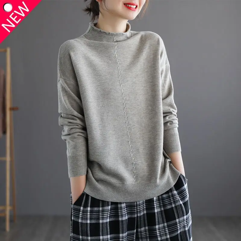 

Commuter Versatile Oversized Temperament Women's Clothing Half Open Collar Long Sleeve Solid Color Simplicity Casual Pullover