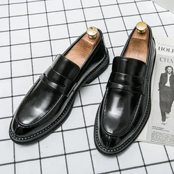 Luxury Brand Business Casual Shoes Thick Bottom Shoes Leather Loafers Slip on High Quality Wedding Shoes Soft Sole Dress Shoes