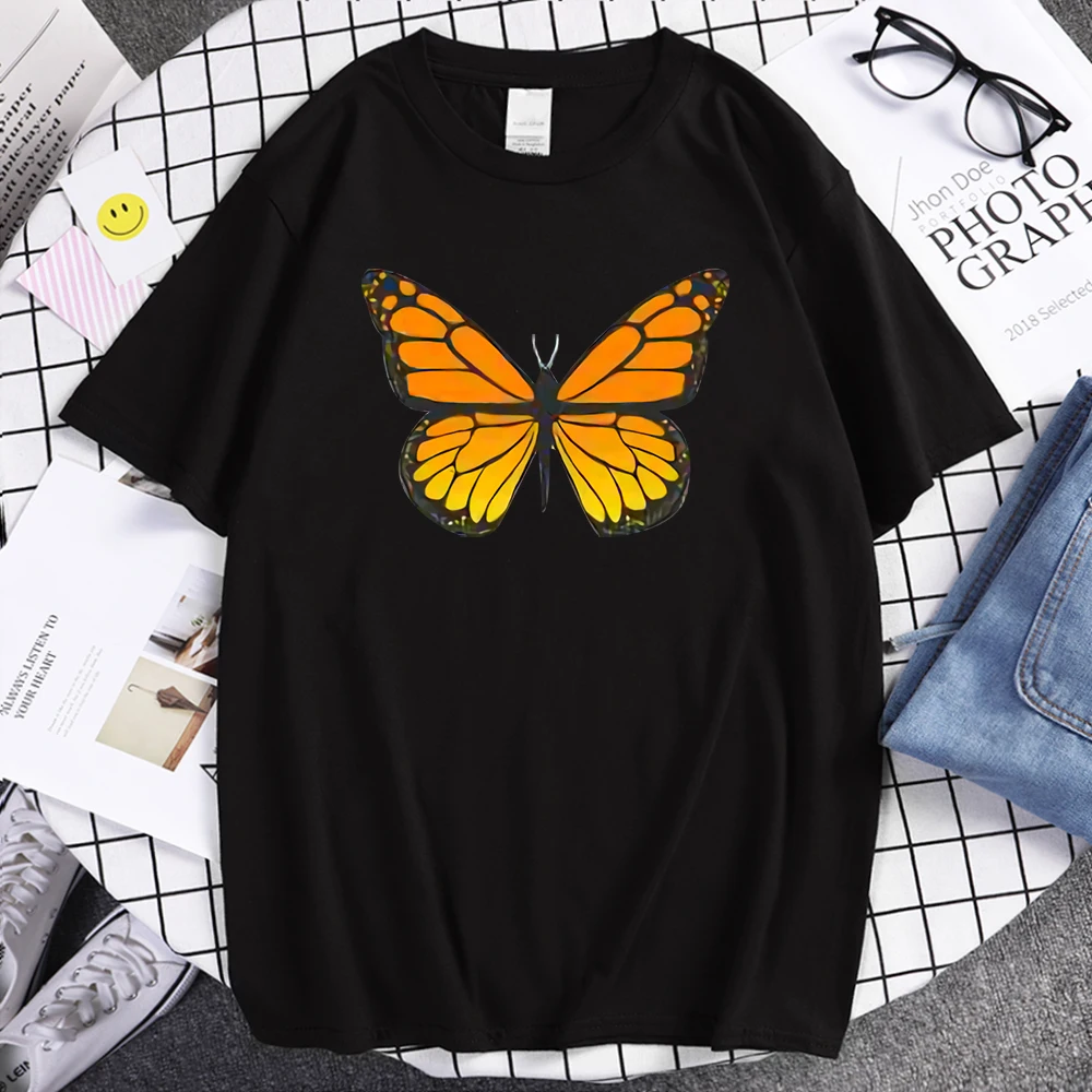 Yellow Beautiful Dead Leaf Butterfly Printed Man T-Shirt High Quality Tops Large Size T-Shirt O-Neck Comfortable Tshirts Men's