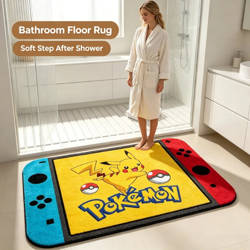 Pikachu Cartoon Game Floor Mat, Faux Cashmere Console Shape Rug, Soft Non Slip Door Mat, Living Room Bedroom Bathroom Gift