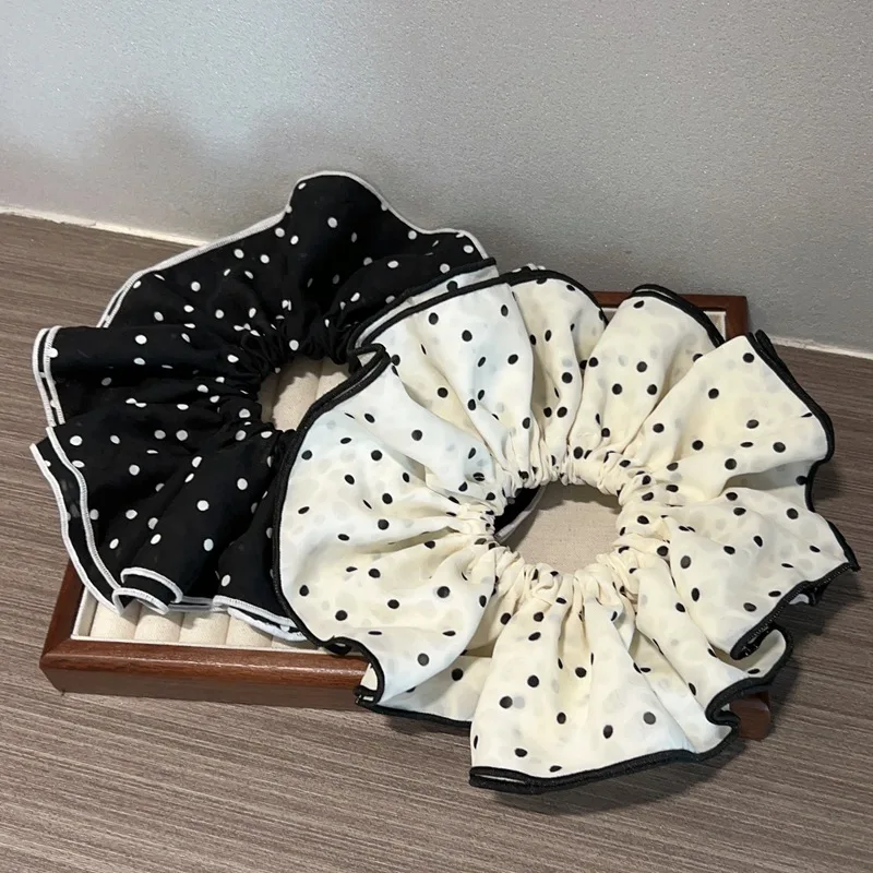 French Vingtage Black White Scrunchies for Hair Dot Girls Large Size Hairties Elastic Hair Rubber Bands Women Hair Accessories