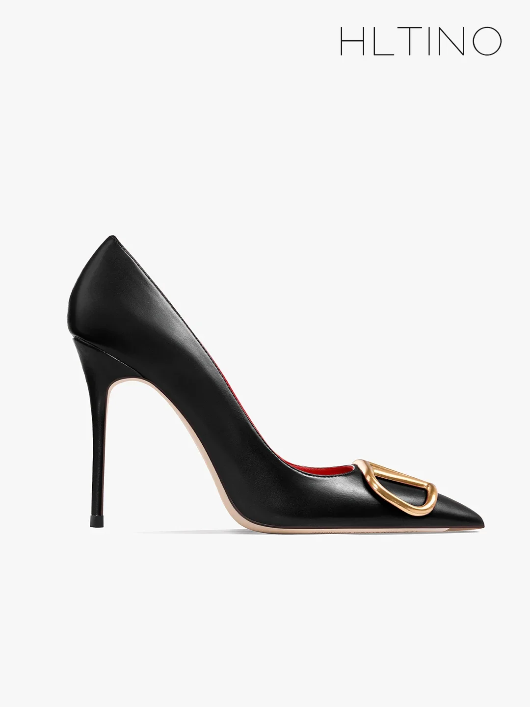 HLTINO Fashion Black Matte Finish High Heels with Buckle Women Classic Pumps Sexy Dress Shoes Party Stilettos for Spring Summer