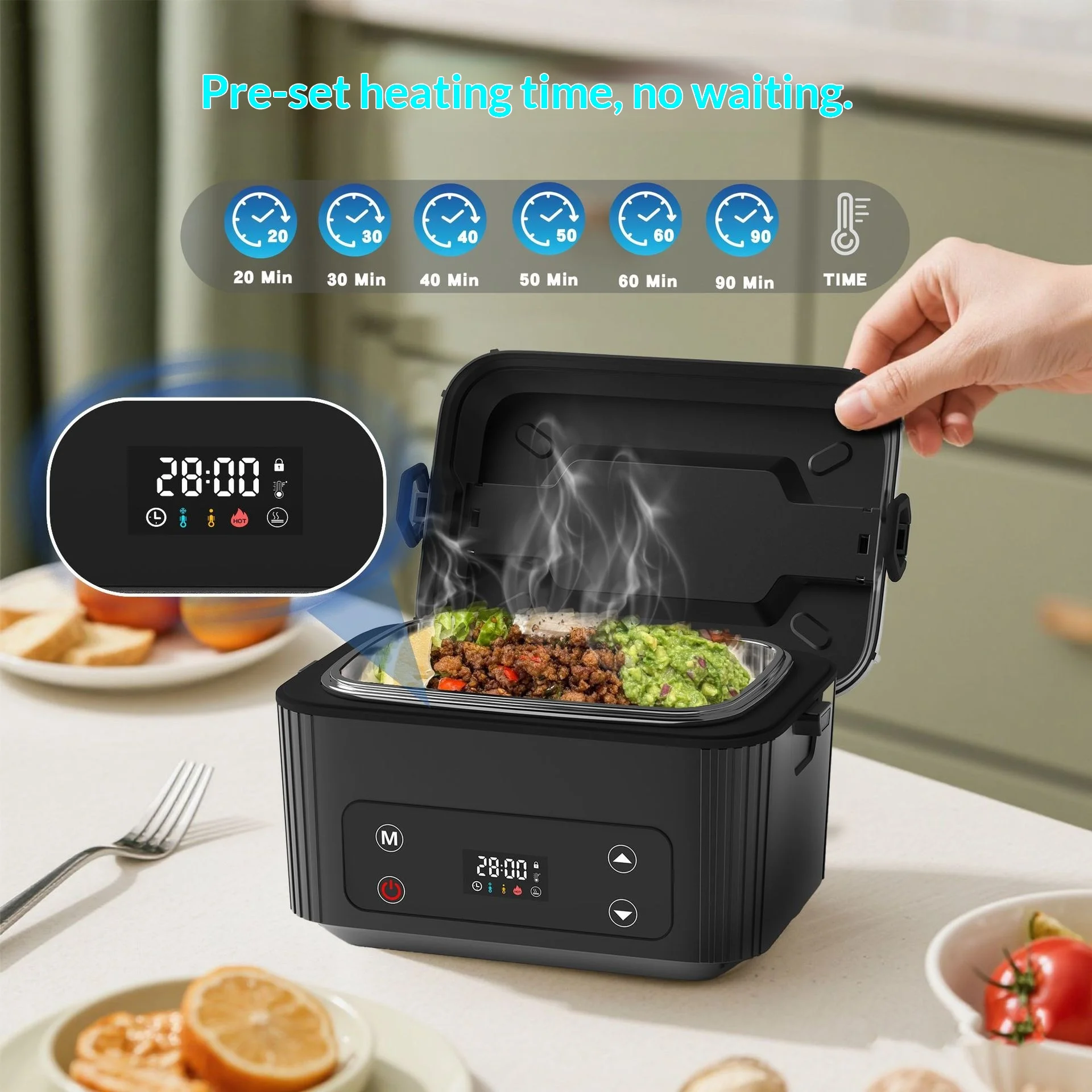 USB  wireless heating water-free lunch box, large-capacity portable electric lunch box, suitable for students' office use