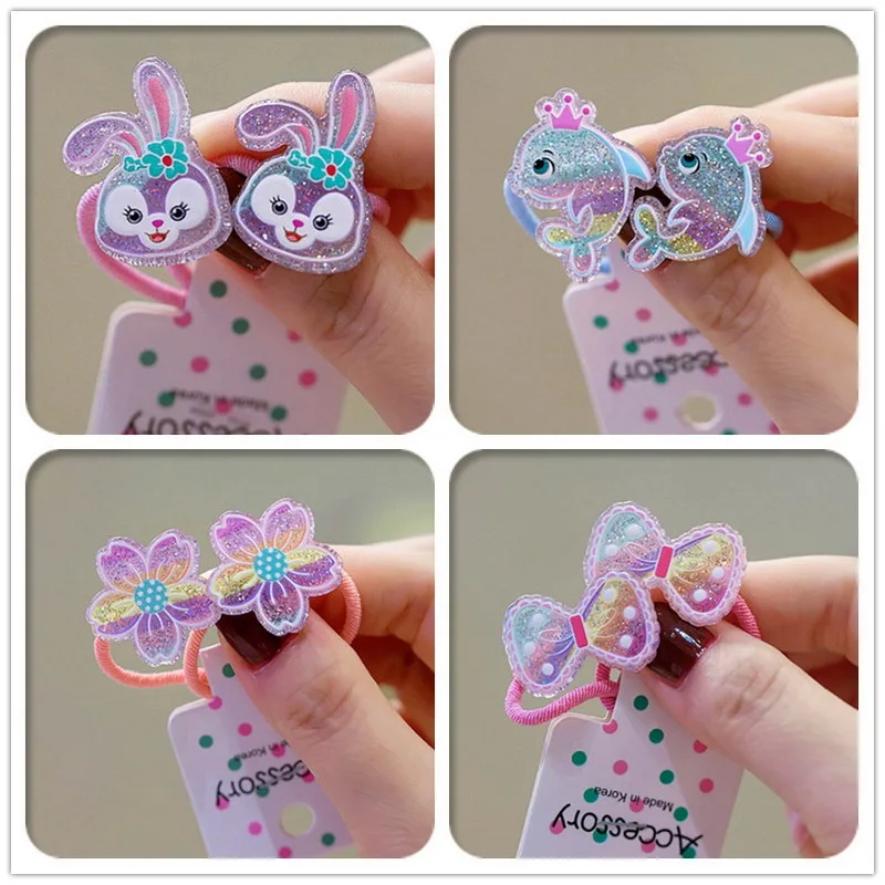 1set Kids Cartoon Rabbit Dolphin Hair Rubber Bands Cute Bow Hair Tie Rope For Baby Small Flower Scrunchie  Girl Hair Accessories