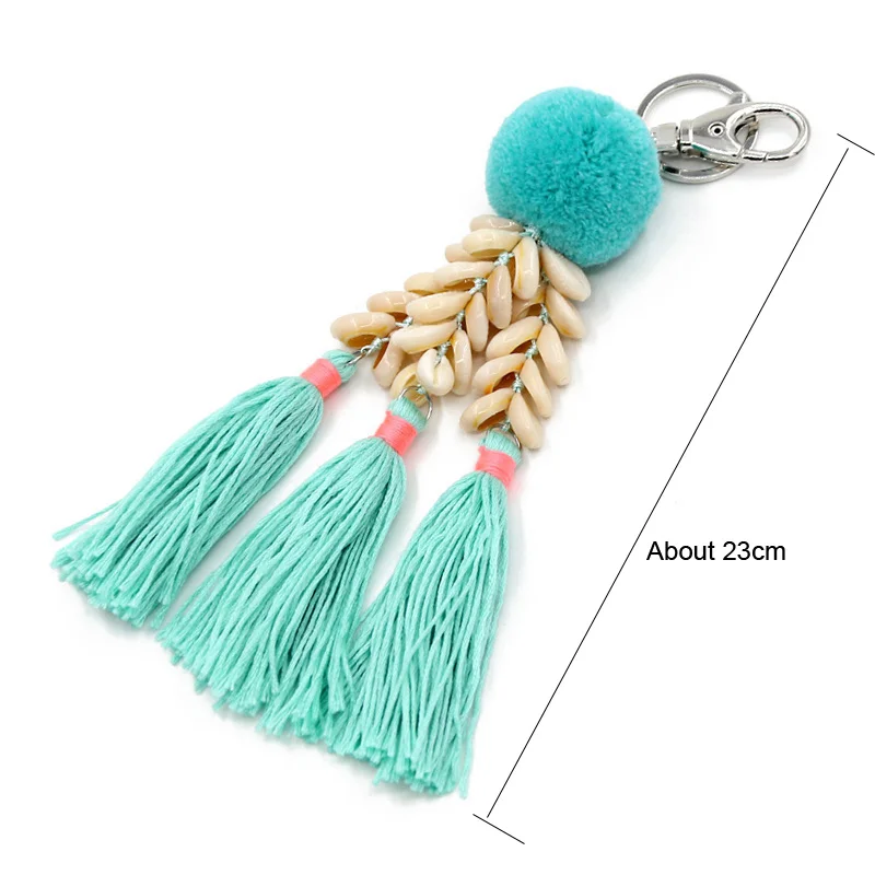 Fashion Handmade Keychains Boho Colorful Tassel Shell Pendant Pompom Key Chain Car Key Accessories for Women Bags Trinket