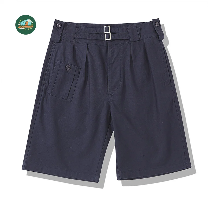 W2EJOURNEY Luxury Quality EU US Size Work Shorts Outdoor Vintage British Double Buckle Men'S Loose Bermuda Shorts