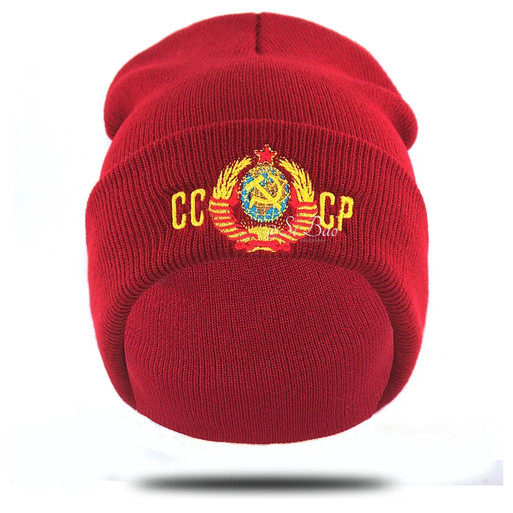 Casual Embroidery CCCP USSR Hat Cotton Flexible Warm Beanie Hats for Autumn Winter Russia Knitted Hip-hop Beanies Cap Unisex