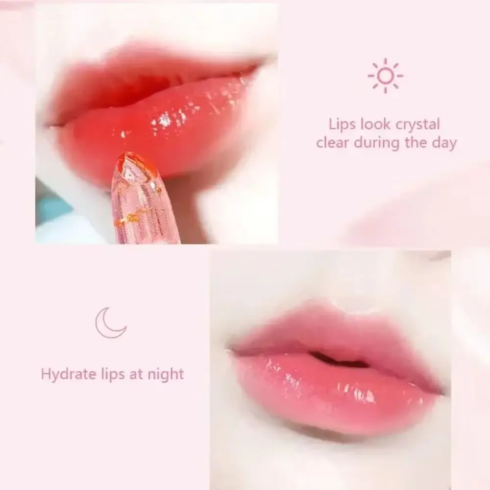 เปลี่ยนสีคริสตัลดอกไม้ Jelly ลิปสติก Long Lasting Moisturizing ดอกไม้ Lip Balm Non-stick Cup Clear Matte Lip Gloss