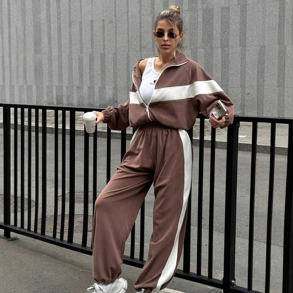  Women's Sports Suit Zipper Cardigan Pants Two-Piece Set Comfortable Breathable Casual Sle for Autumn Season 