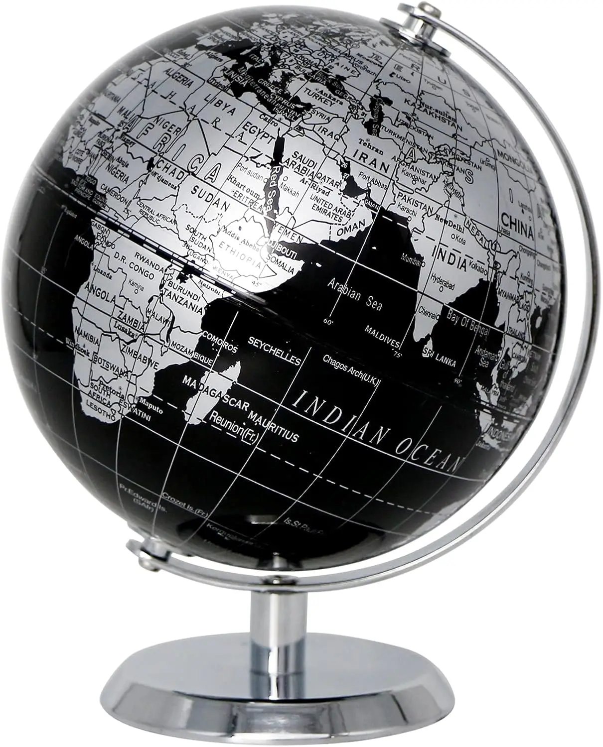 

5.5-inch Mini Educational World Globe with Metal Base - Black Earth Sphere for Learning and Decoration
