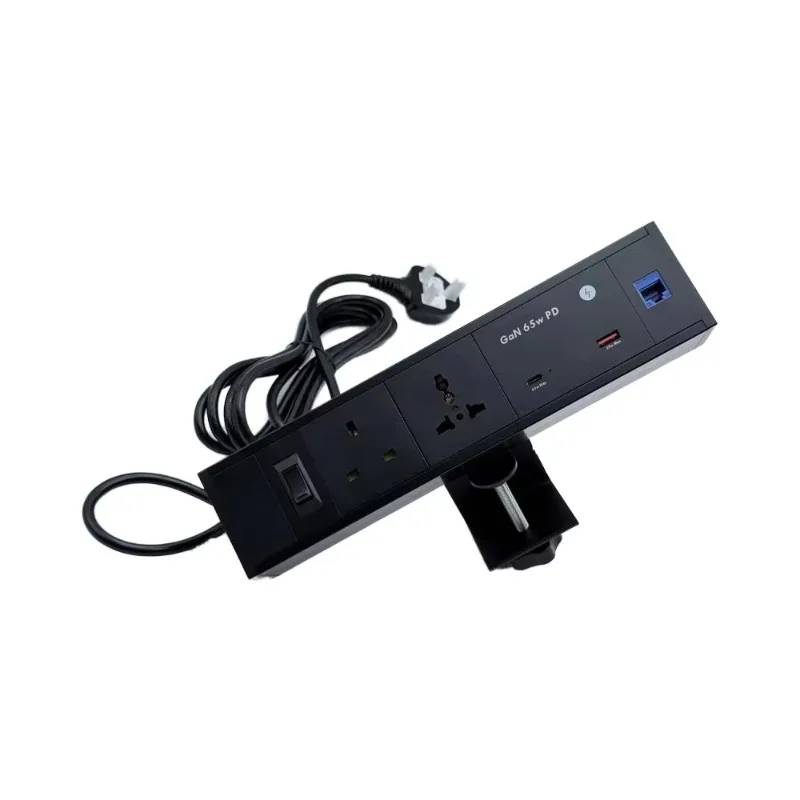 Industrial clip-on socket, aluminum alloy material, universal power supply, with switch USB & RJ45 network port