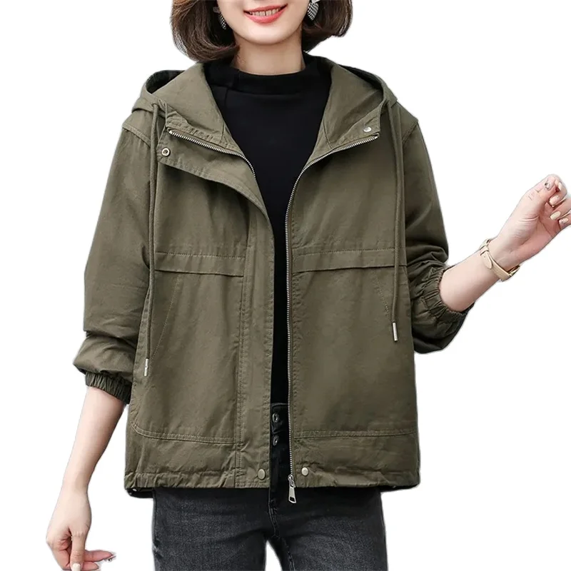 

2026 New Trench Coat Women Single Autumn Korean Streetwear Long-Sleeved Short Hooded Wild Windbreaker Female Outwear Coats