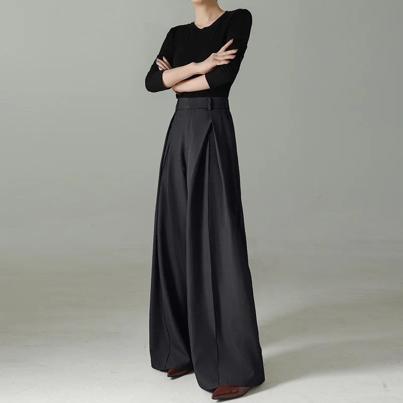 Women Suit Pants 2025 Spring Autumn New High Waist Pants Draped Wide Leg Versatile Loose Floor Sweeping Suit Trousers